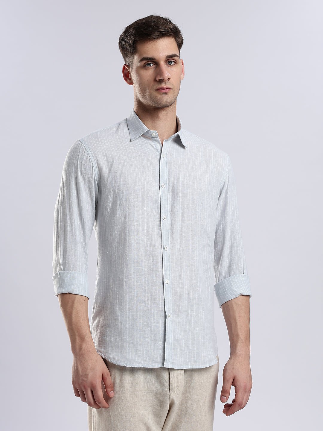 100% Linen French Bleu Pinstripe Shirt - Image 6