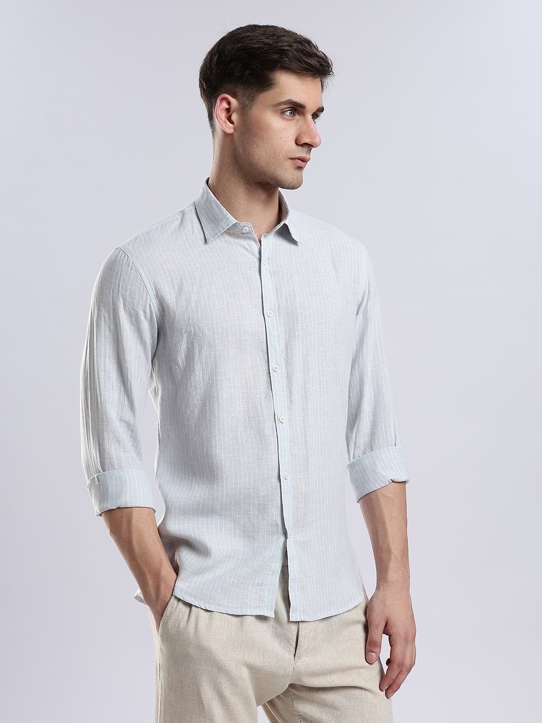 100% Linen French Bleu Pinstripe Shirt - Image 5