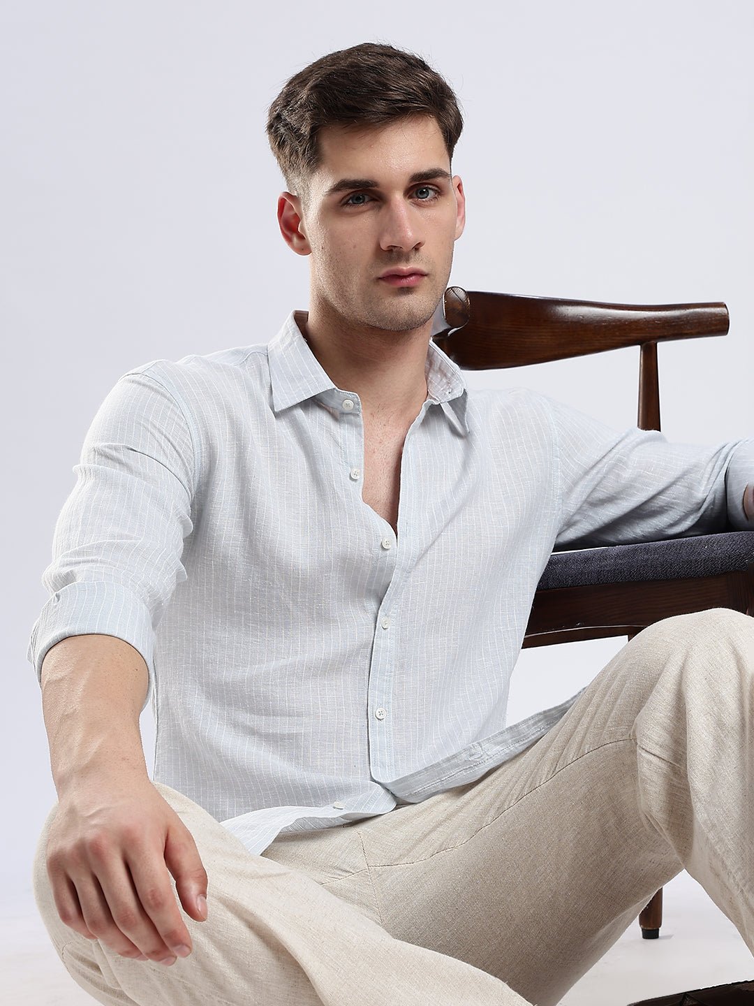 100% Linen French Bleu Pinstripe Shirt - Image 2