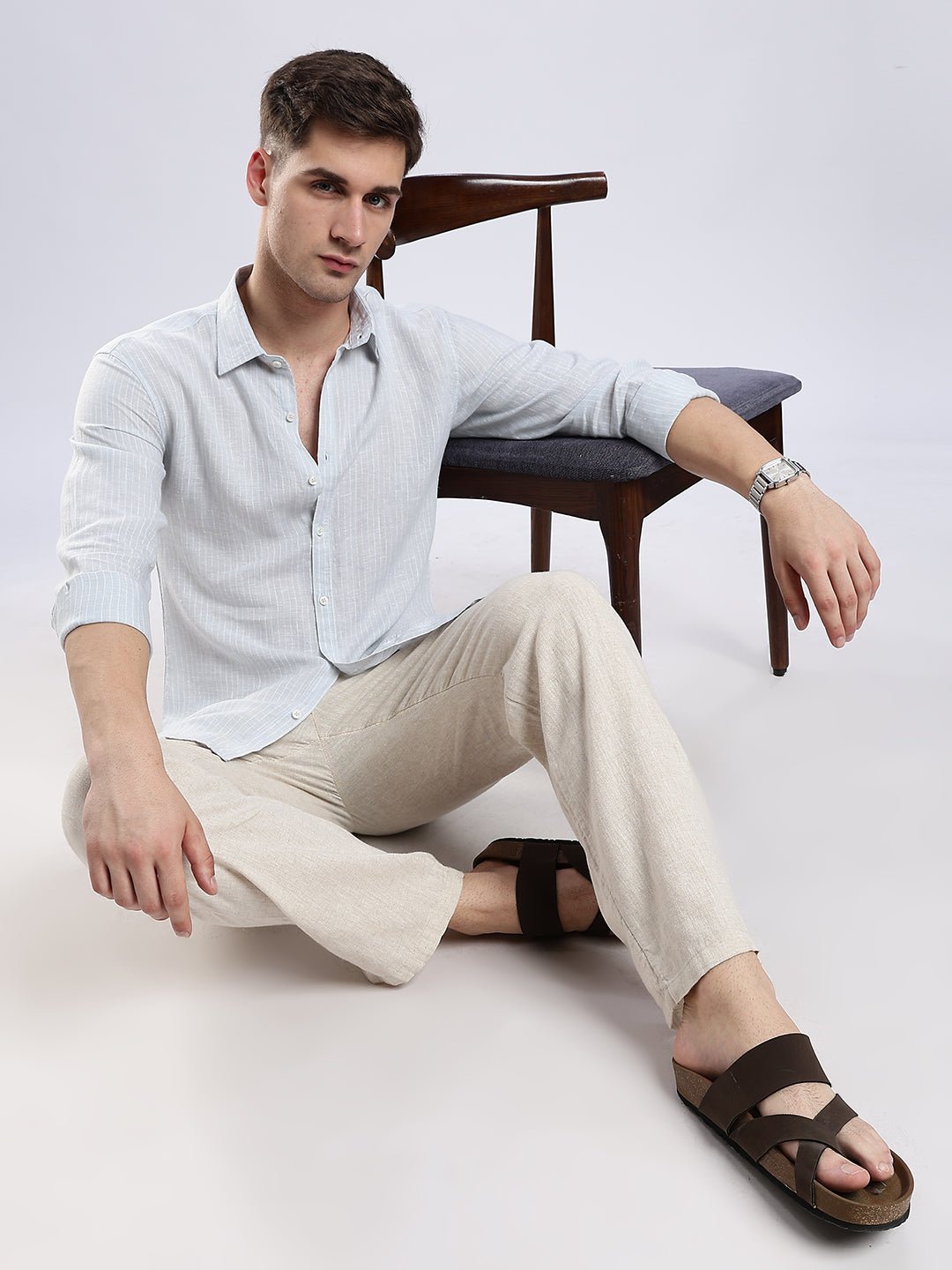 100% Linen French Bleu Pinstripe Shirt - Image 3