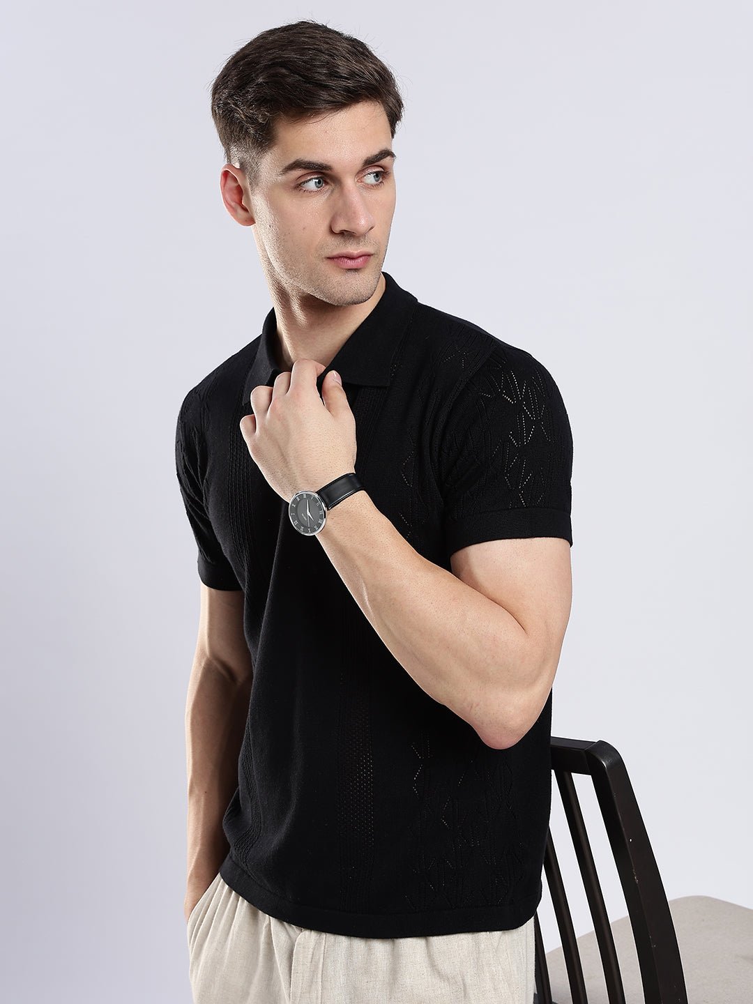 Black Crochet Monarch Polo - Image 4