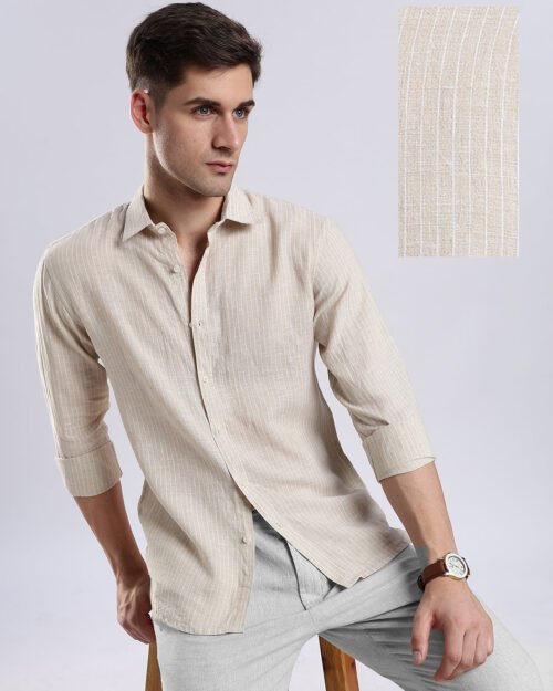 100% Linen French Almond Pinstripe Shirt