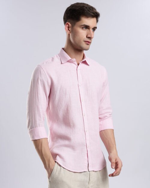 100% Linen French Rosé Pinstripe Shirt