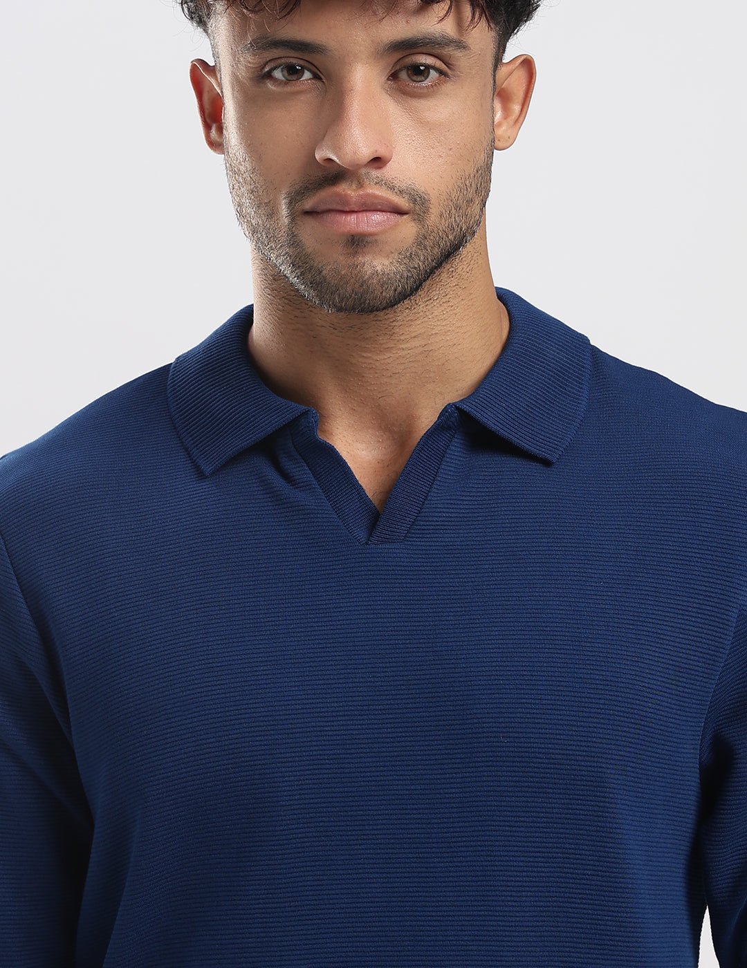 Ottoman Rib Knit Polo in Deep Blue - Image 5