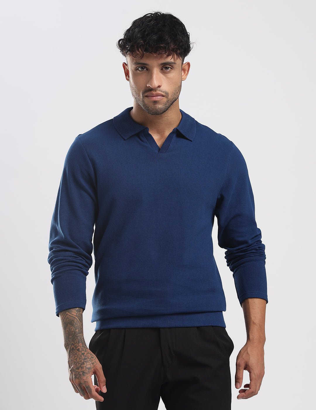 Ottoman Rib Knit Polo in Deep Blue - Image 7