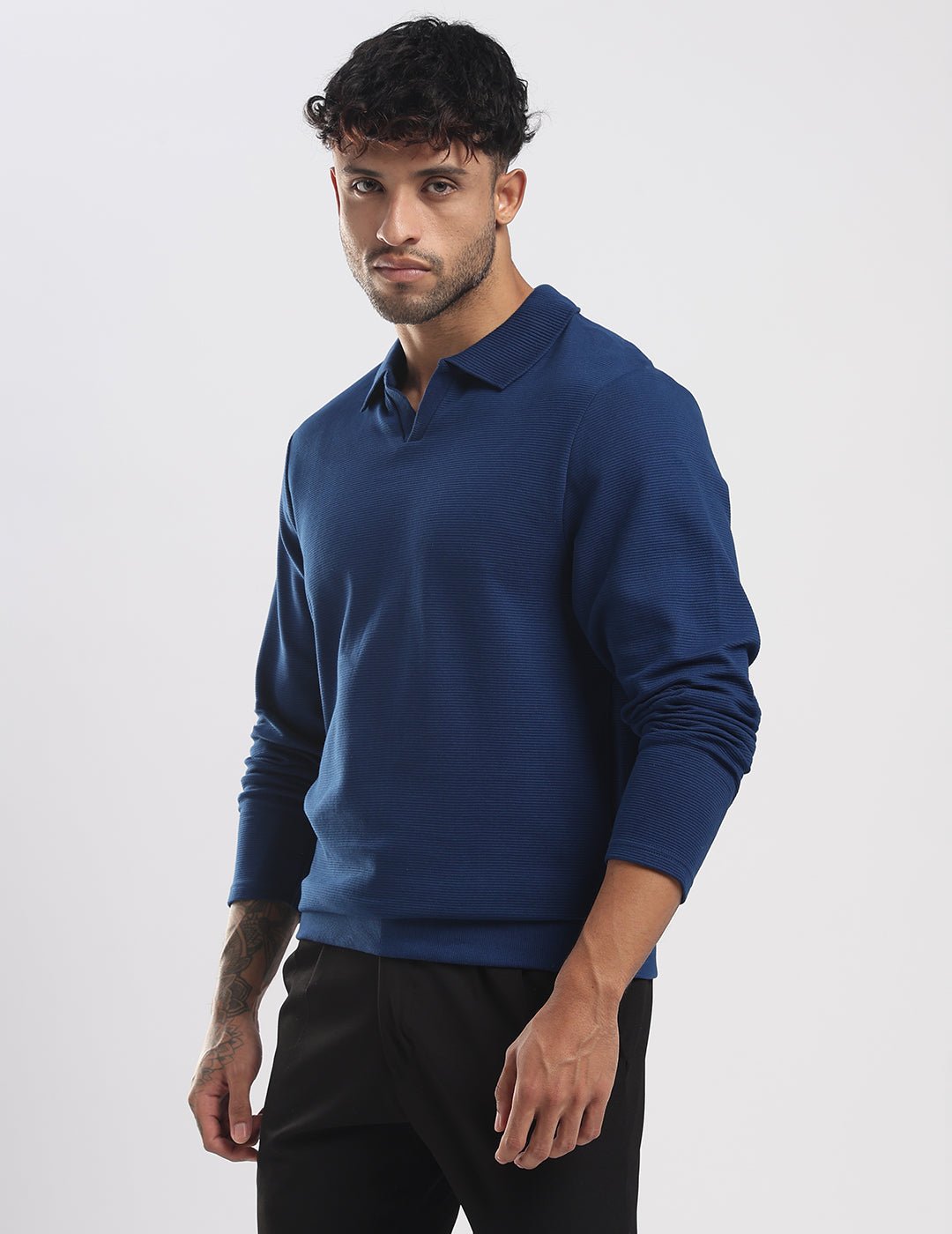 Ottoman Rib Knit Polo in Deep Blue - Image 8