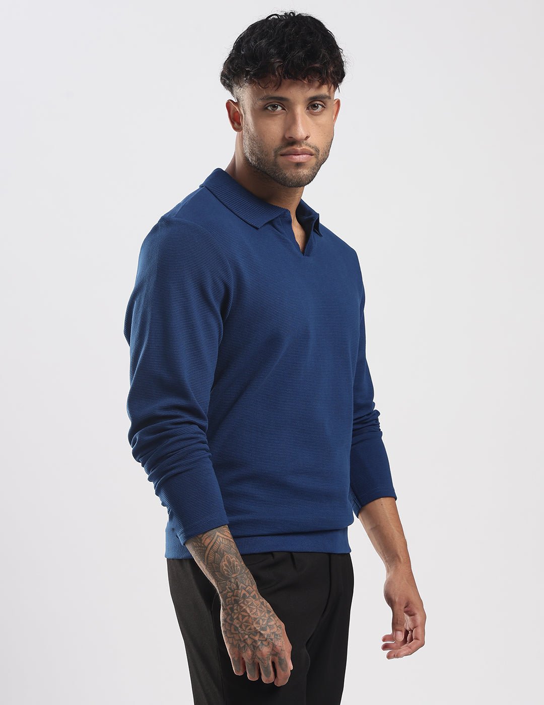 Ottoman Rib Knit Polo in Deep Blue - Image 9