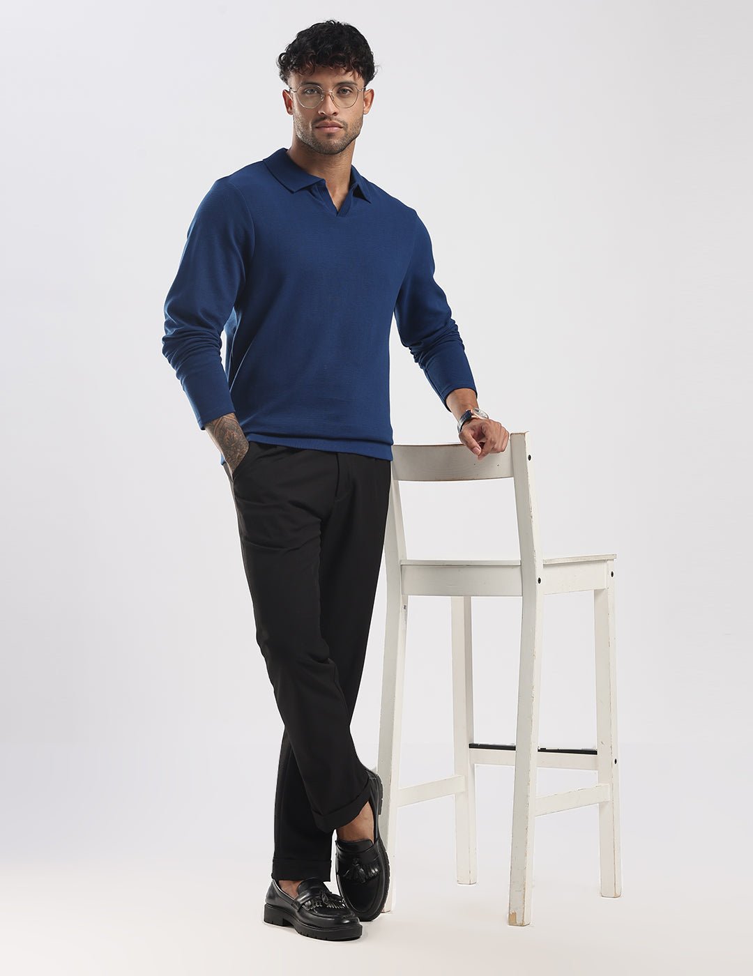 Ottoman Rib Knit Polo in Deep Blue - Image 10
