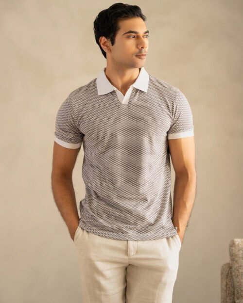 Mercerised Jacquard Polo in Ash Grey