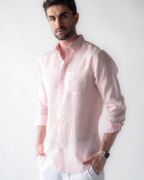 100% Linen Soft Touch Pearl Pink Shirt